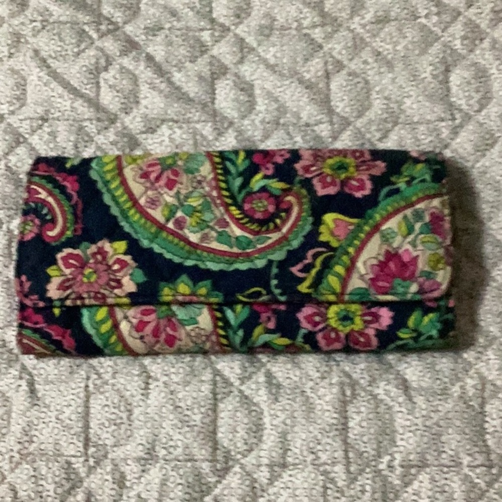 Vera Bradley Petal Paisley Quilted Wallet Clutch - Navy Pink Green